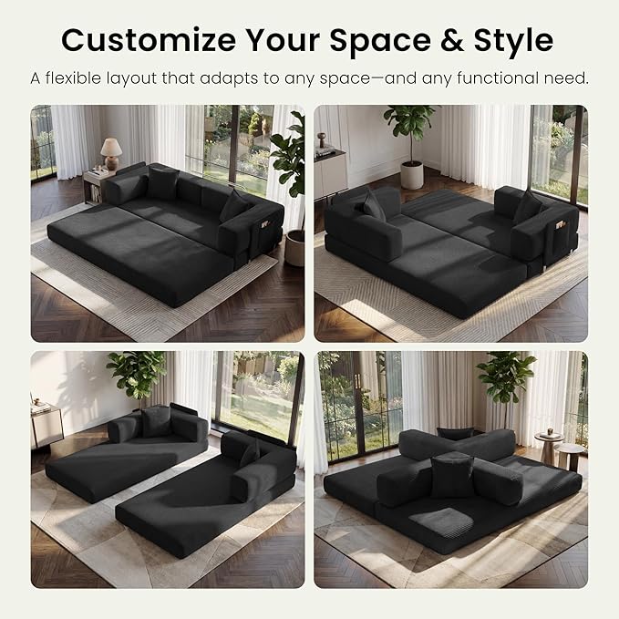 78.8" Convertible Sofa Bed, Corduroy Futon Couch