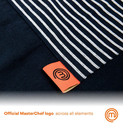 MasterChef Kitchen Set of Cooking Gifts for Men & Women, 5pc Set includes Chef Apron, Pair of Oven Mitts & 2 x Kitchen Towels, Premium Quality Cotton with Official Logo, Elite Black