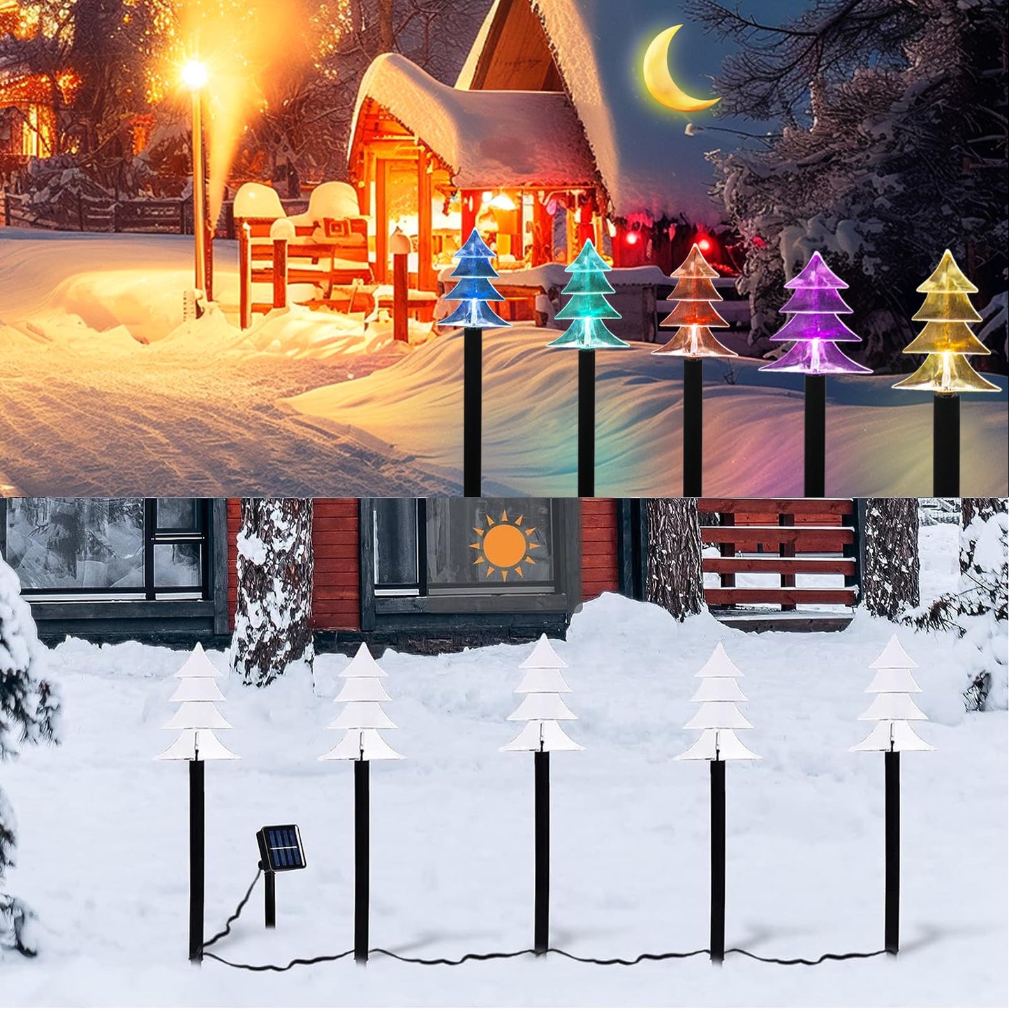 ILLUMINEW Christmas Solar Pathway Lights, Set of 5 Waterproof Landscape Christmas Lights, Stake Christmas Decorations, LED Lights for Yard Lawn Patio Walkway Decor
