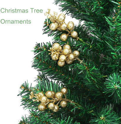 Kubert 15 Pack Christmas Glitter Berries Stems, 8 Inch Artificial Christmas Picks for Christmas Tree Ornaments, DIY Xmas Wreath, Crafts, Holiday and Home Decor (Copper)