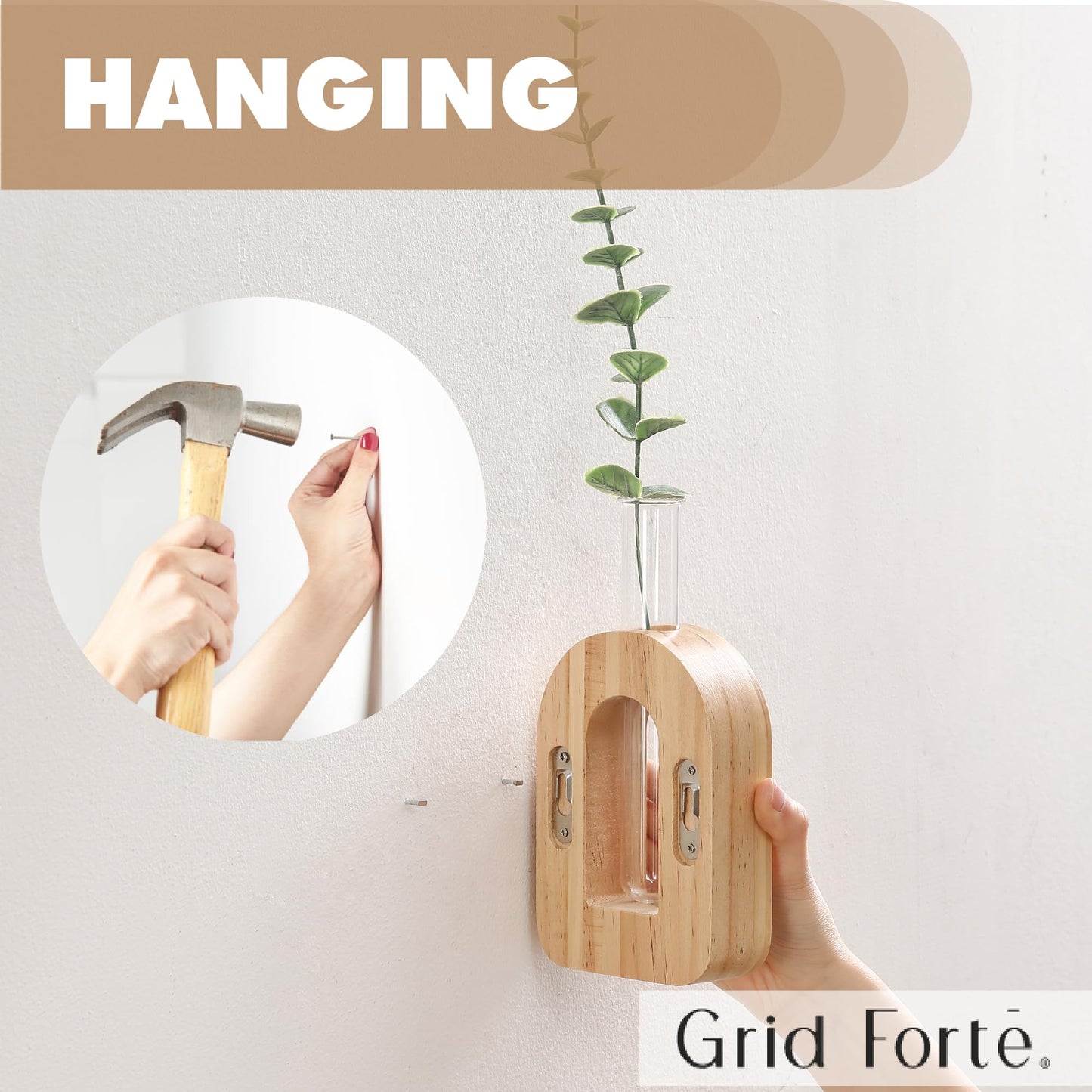GRID FORTE Wood Wall Arched Propagation Vases (Set of 4), Hanging Plant and Flower Vases, Home Decor Boho Wall Decoration for Living Room Bedroom