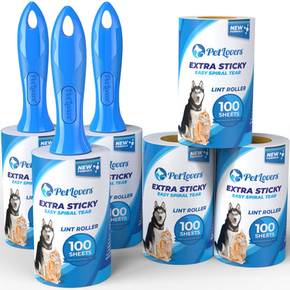 PetLovers Extra Sticky Lint Roller Mega Value Set 600 Sheets for Pet Hair Removal, Dog and Cat Lint Remover 6 Pack