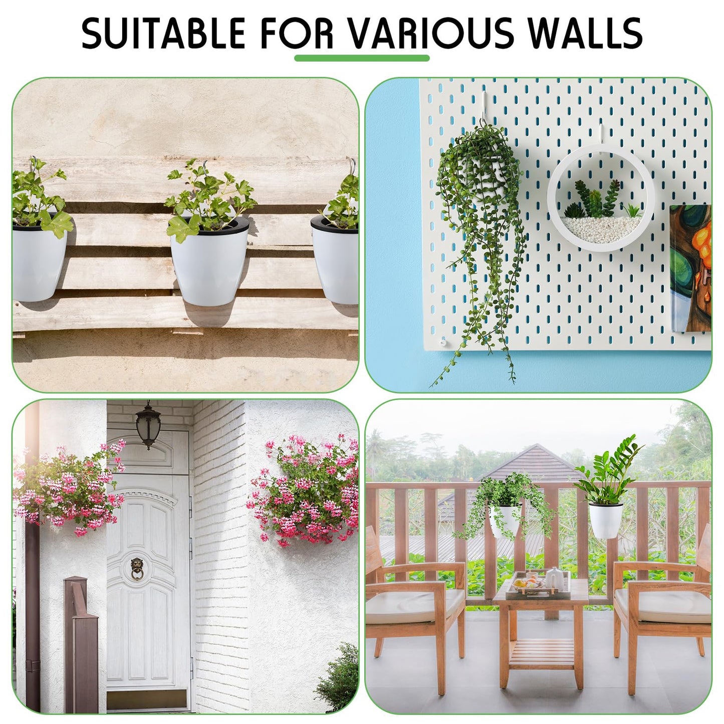 Dandat 20 Pack 4.3 Inch Wall Planter Self Watering Plastic Wall Pot Self Watering Planters Wall Mounted Herb Planter Indoor Flower Pots with Absorbent Cotton Ropes and Hooks for Garden Herbs Plants