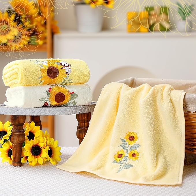 Sunflower Hand Towels Farmhouse Yellow Sunflower Bathroom Decor 14x29 Inch