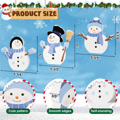 COCHIE Snowman Christmas Decorations Indoor, Cute Winter Tiered Tray Decor Set of 3, Wooden Snowman Blocks Xmas Table Decoration for Party Home Office Shelf Door (Let It Snow)