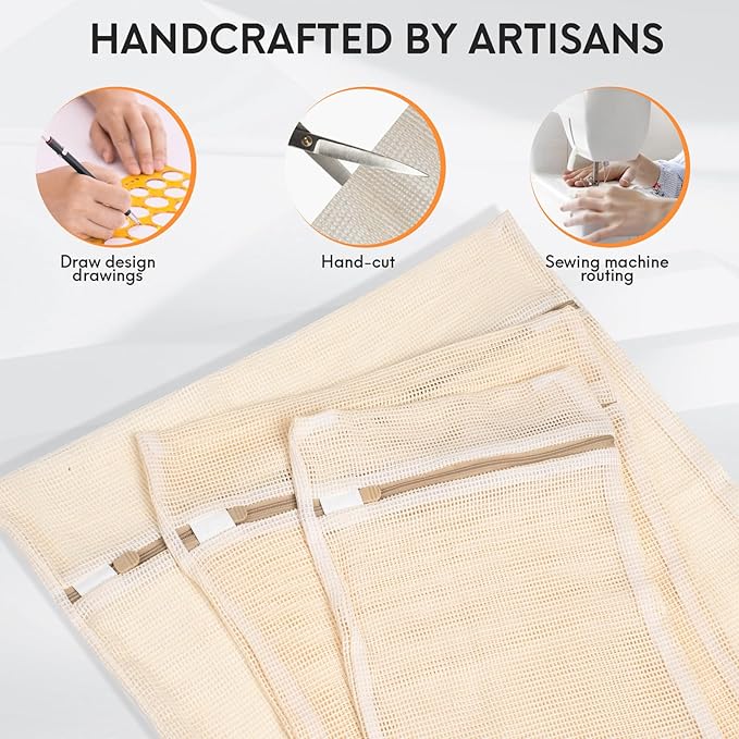 6-Piece Bag, Durable Cotton Mesh Laundry Bag, Sturdy Zipper, Breathable Mesh