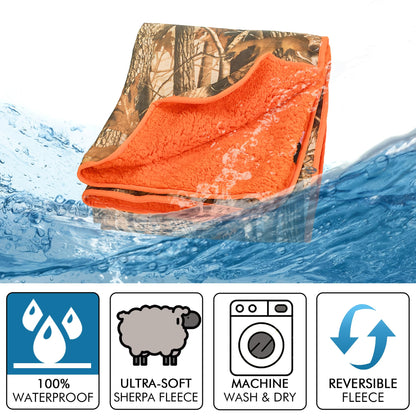 Tirrinia Waterproof Outdoor Blanket with Sherpa Lining, Windproof Triple Layers Warm Comfy Foldable for Camping Stadium, Sports, Picnic, Grass, Travel, Camo Orange Emergency Car Blanket 51''X 59''