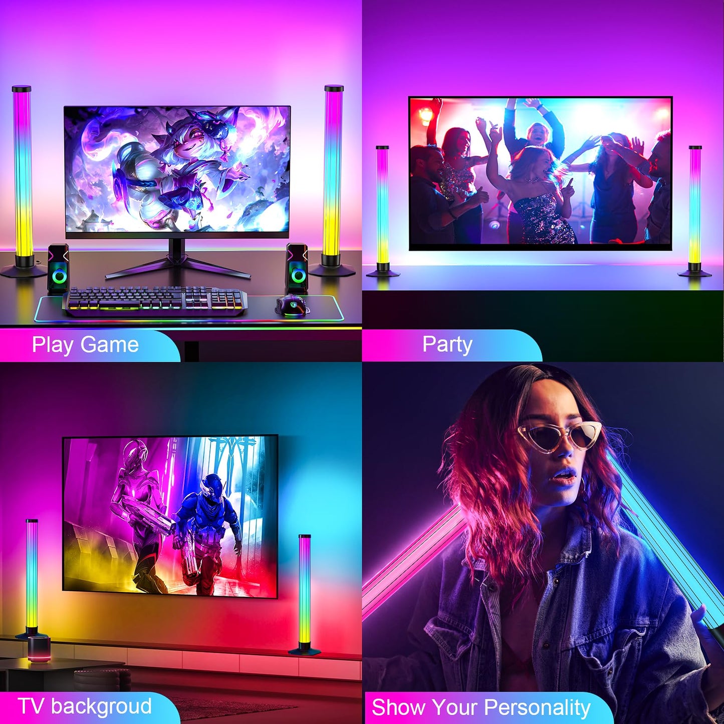 360° Smart Light Bar, RGB Light Bars, Crystal Ambient Mood Light with 16 Million Colors, 213 Preset & 8 Scene Modes, Music Sound Sync, 3 Modes Control, RGB & IC Backlight for TV/Monitor/Gaming/Room