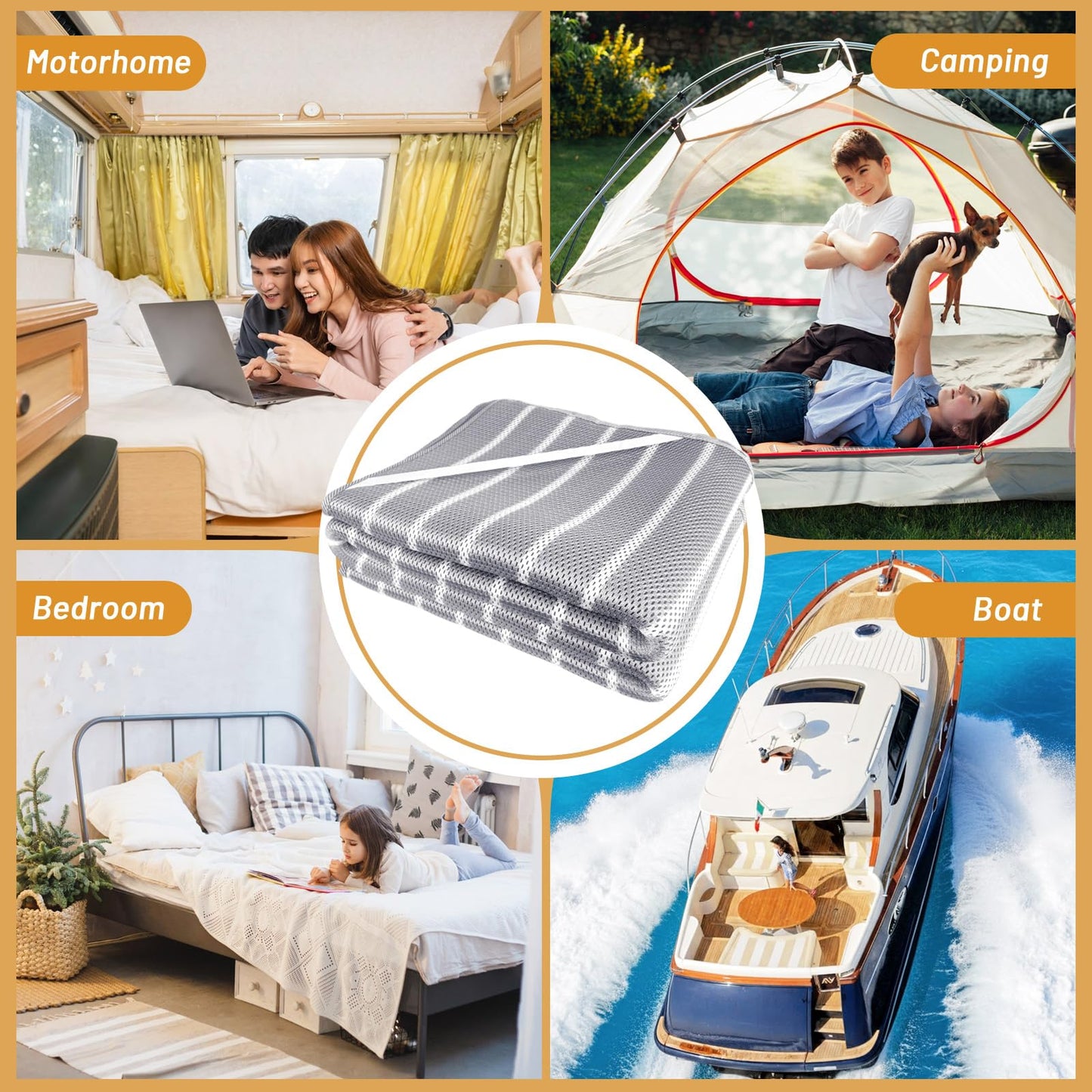 RV Mattress Underlay Moisture Barrier & RV Under Mattress Ventilation, Mattress Support Board with 4 Straps - 3D Grey Stripe Airflow Pad for Camper, Boat (King-76 * 80 * 0.3'')