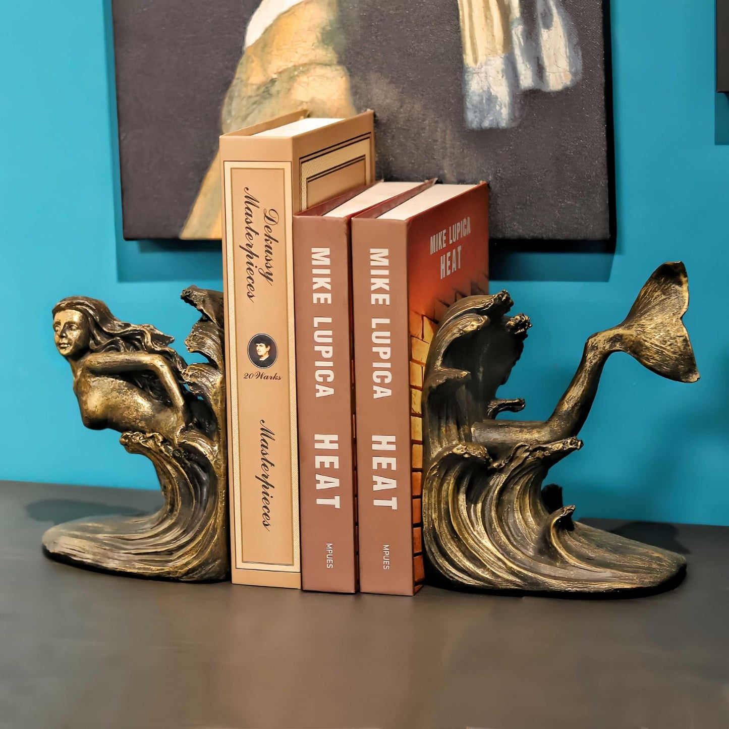 ARSTRIA Mermaid Bookends Set Goddess of The Sea Antique Vintage Retro Ocean Collection Mythology Nautical Coastal Sailor Book Ends