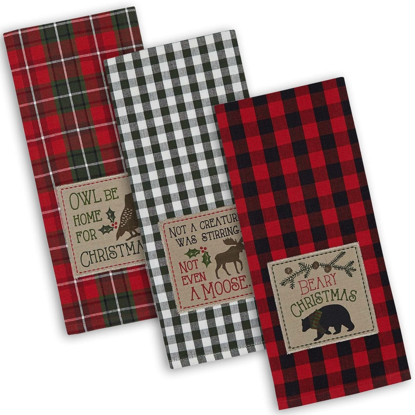 DII Holiday Kitchen Towels Embroidered Dish Towel Set, 18x28, Cabin Christmas, 3 Piece