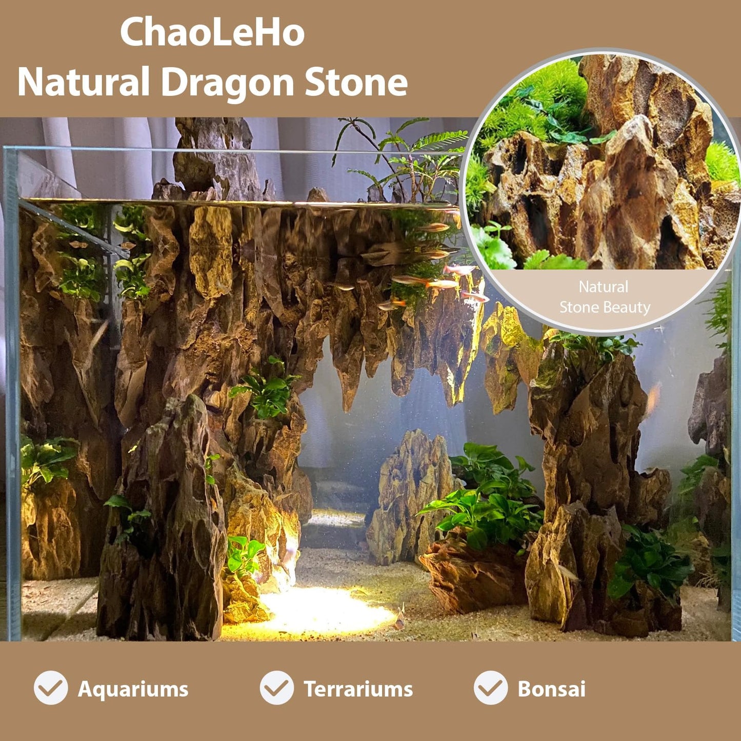 ChaoLeHo Aquariums Stones Natural Rocks 3lb Aquarium Rock for Fish Tank Aquascaping,Aquariums,Terrariums,Vivariums,Decorative Stone,Reptile Enclosures,Paludariums,and Gardens-（2-5 Inch）