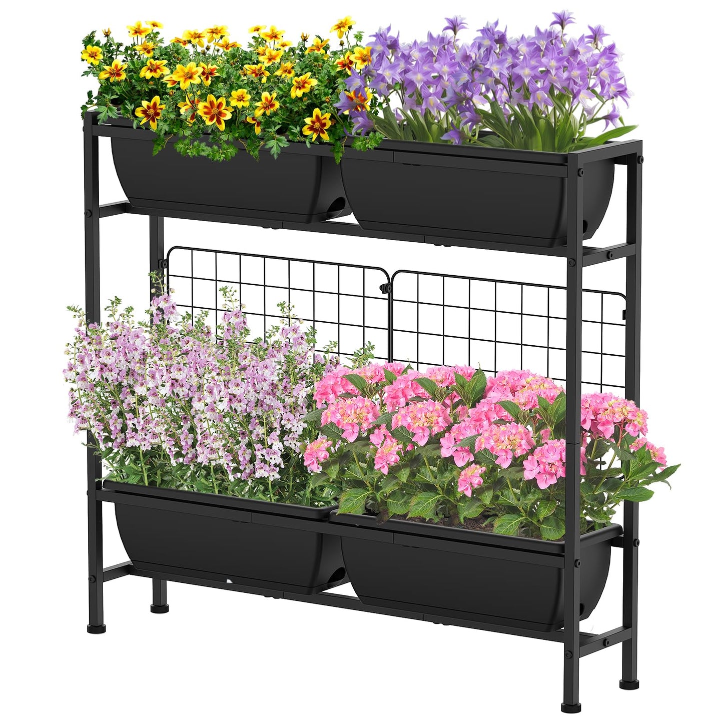 CADUKE Raised Garden Bed, Garden Raised Planter Box with Legs, 32" Elevated Vegetable Garden Beds with Drainage Holes & Trellis, Herb Garden Planter Outdoor for Vegetables, Balcony, Patio, Black