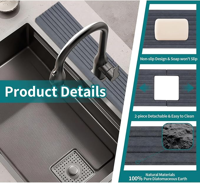 Kitchen Sink Faucet Mat, Prevents Moisture Buildup, Suitable
