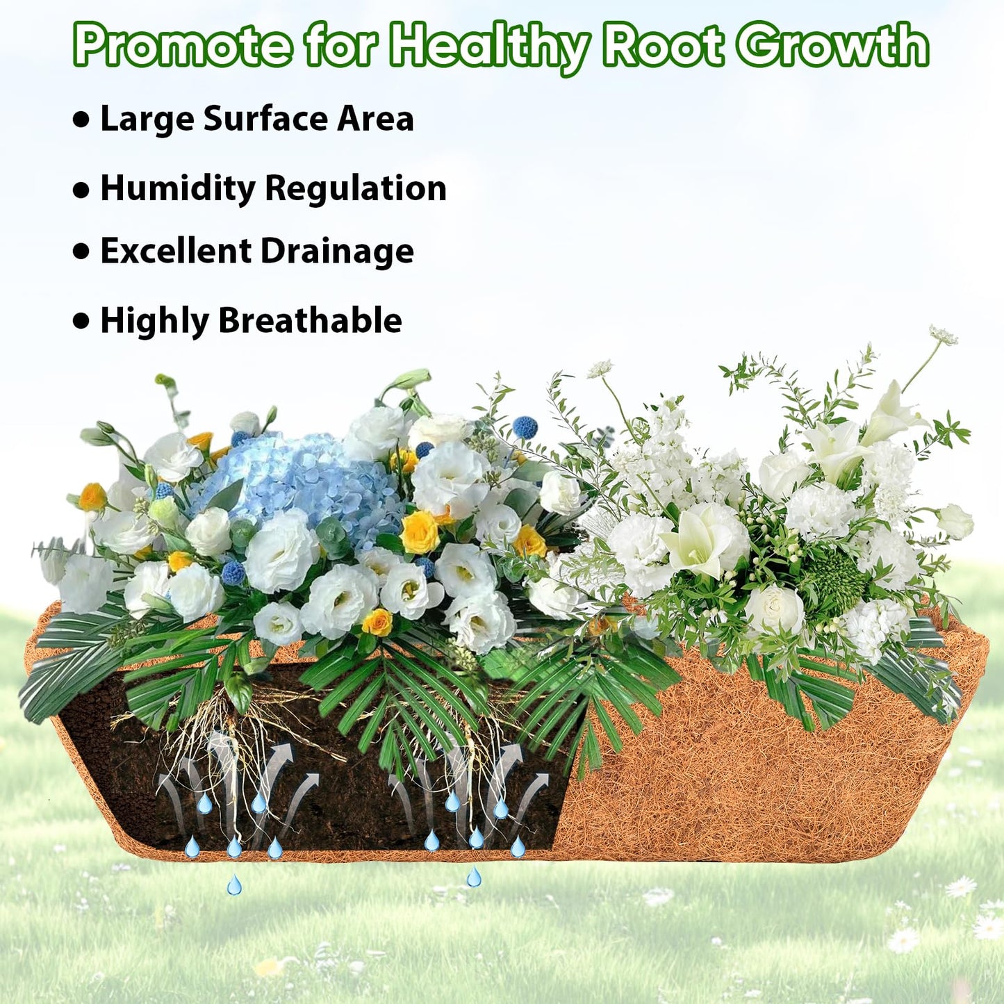 LCHUANG Deck Railing Planter Window Box - 3 Pack 24 Inch Deck Balcony Rail Planter with Coconut Coir Liner, Fence Metal Hanging Flower Planter Basket Deck Railing Planter Boxes for Outdoor Lawn