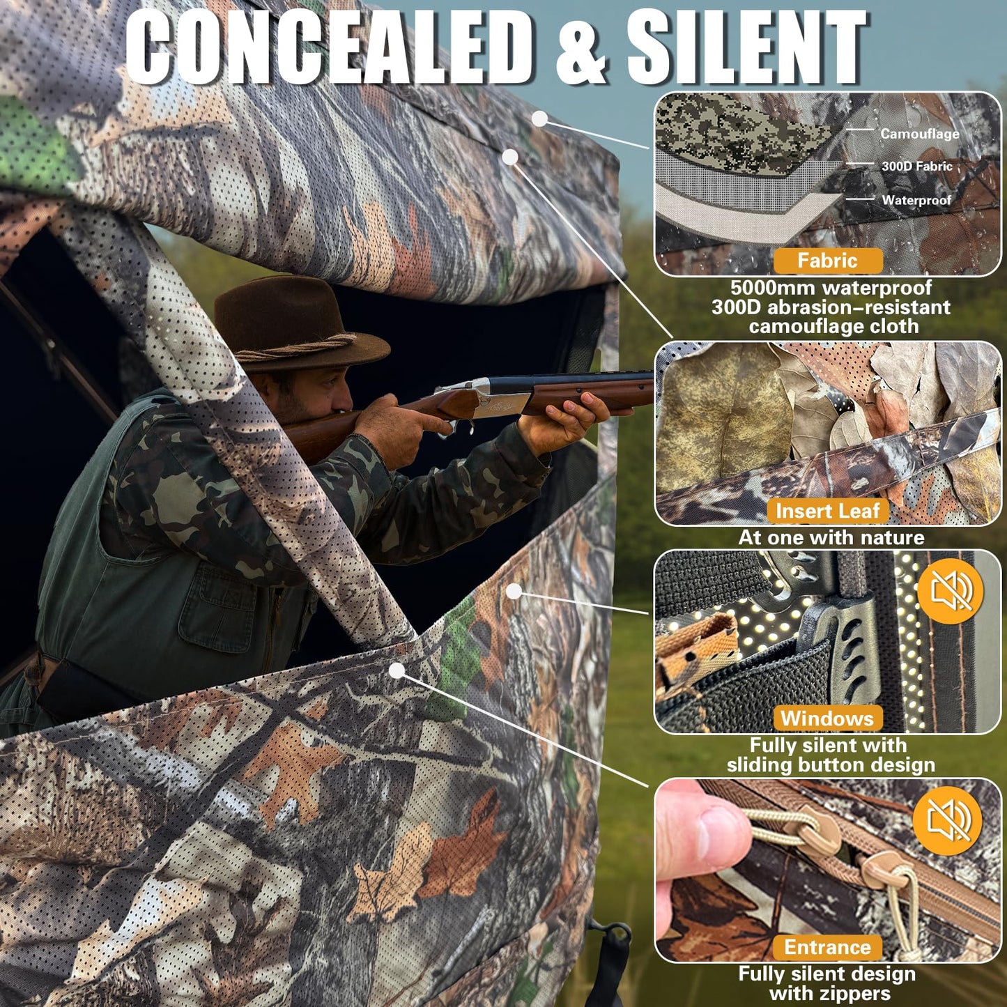 Beviliu Hunting Blinds 360 Degree See Through Ground Blind for Turkey Hunt, 2/3/4 Person Hunting Gear, Turkey Hunt Accessories Camouflage Portable Pop Up Deer Blinds for Hunt