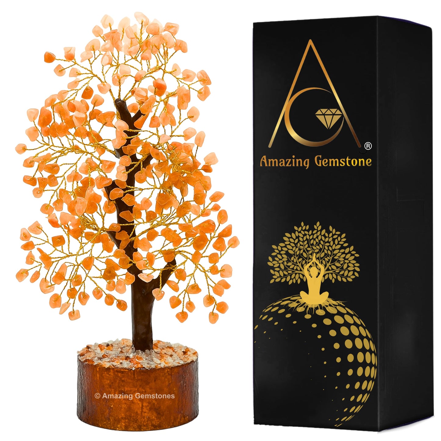 Peach Moonstone Natural Healing Premium Crystal Bonsai Feng Shui Fortune Money Tree of Life for Home Office Decor (Gift Box Ready,10-12 Inch)