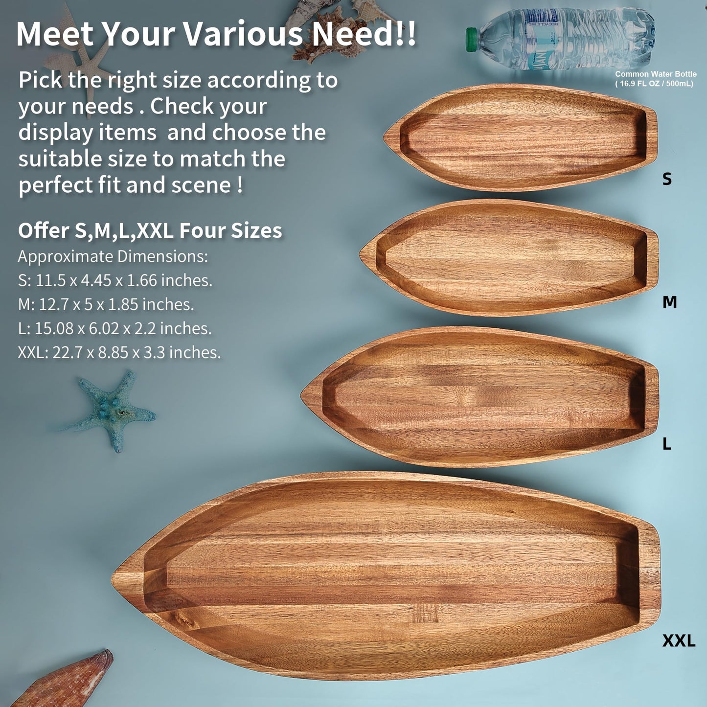 CAMLOT Lucky Boat Serving Tray, Acacia Solid Wood Interesting Shape Plate for Serving Desserts, Fruit, Snack and House Ornament,Key Tray,Functional and Storage Decorative Bowl。(M)