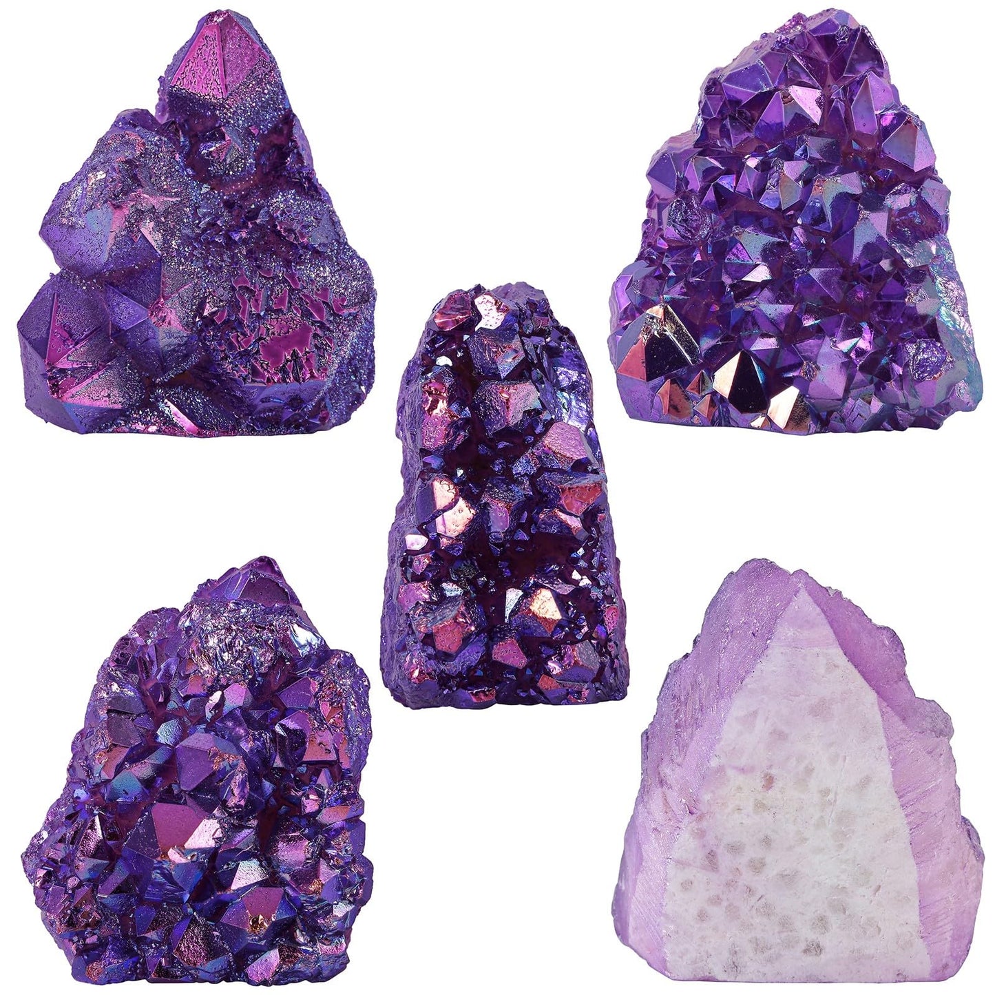 TUMBEELLUWA Natural Crystal Cluster Geode Stone Specimen for Home Decor, Titanium Coated Purple AB Crystal Cluster for Reiki Healing