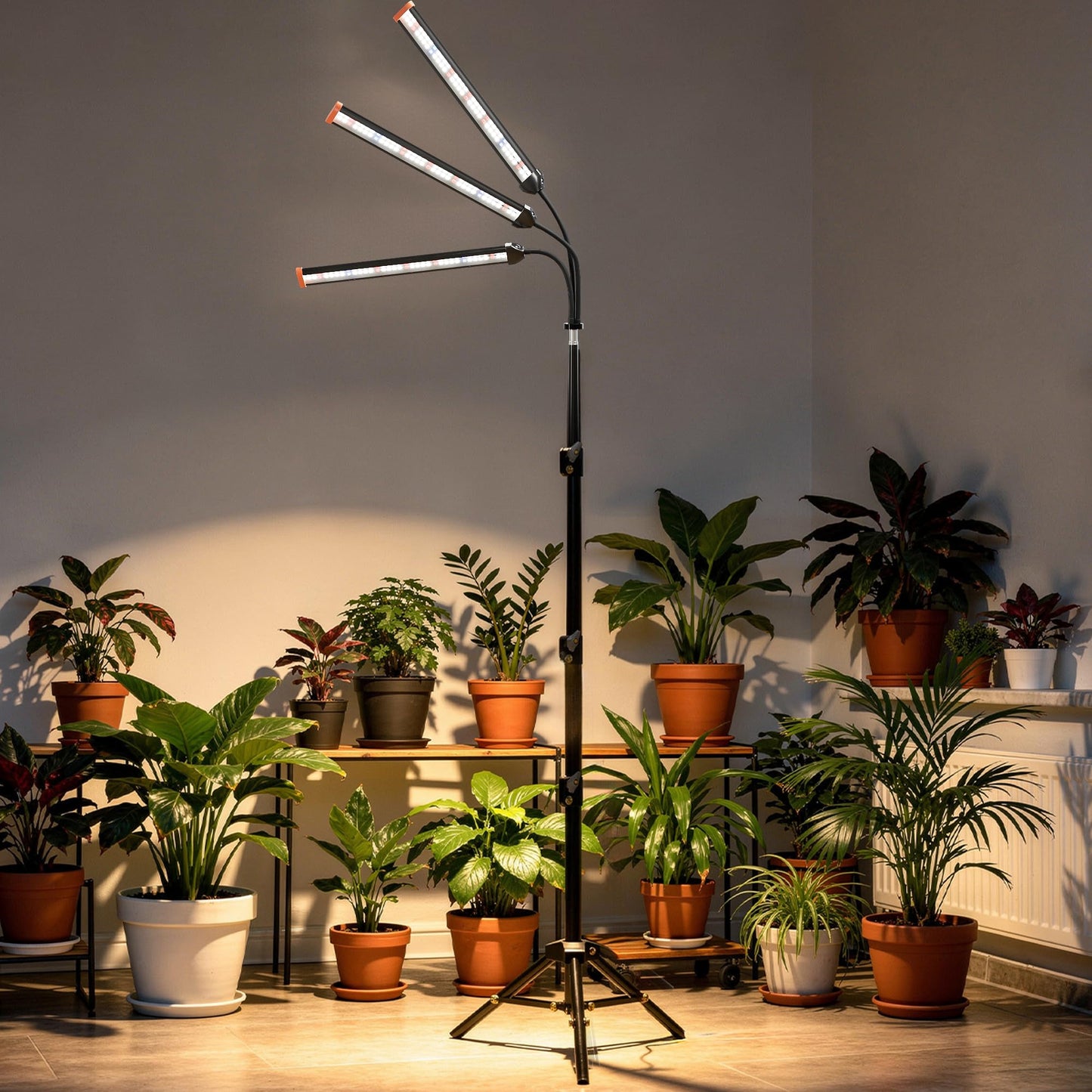 Quehoomii Grow Light with Stand for Indoor Plants,3500K Warm White Plant Light with Red Blue LEDs for Indoor Tall Large Plants Growing,Dimmable & Auto Timer,Height Adjustable 17-61"