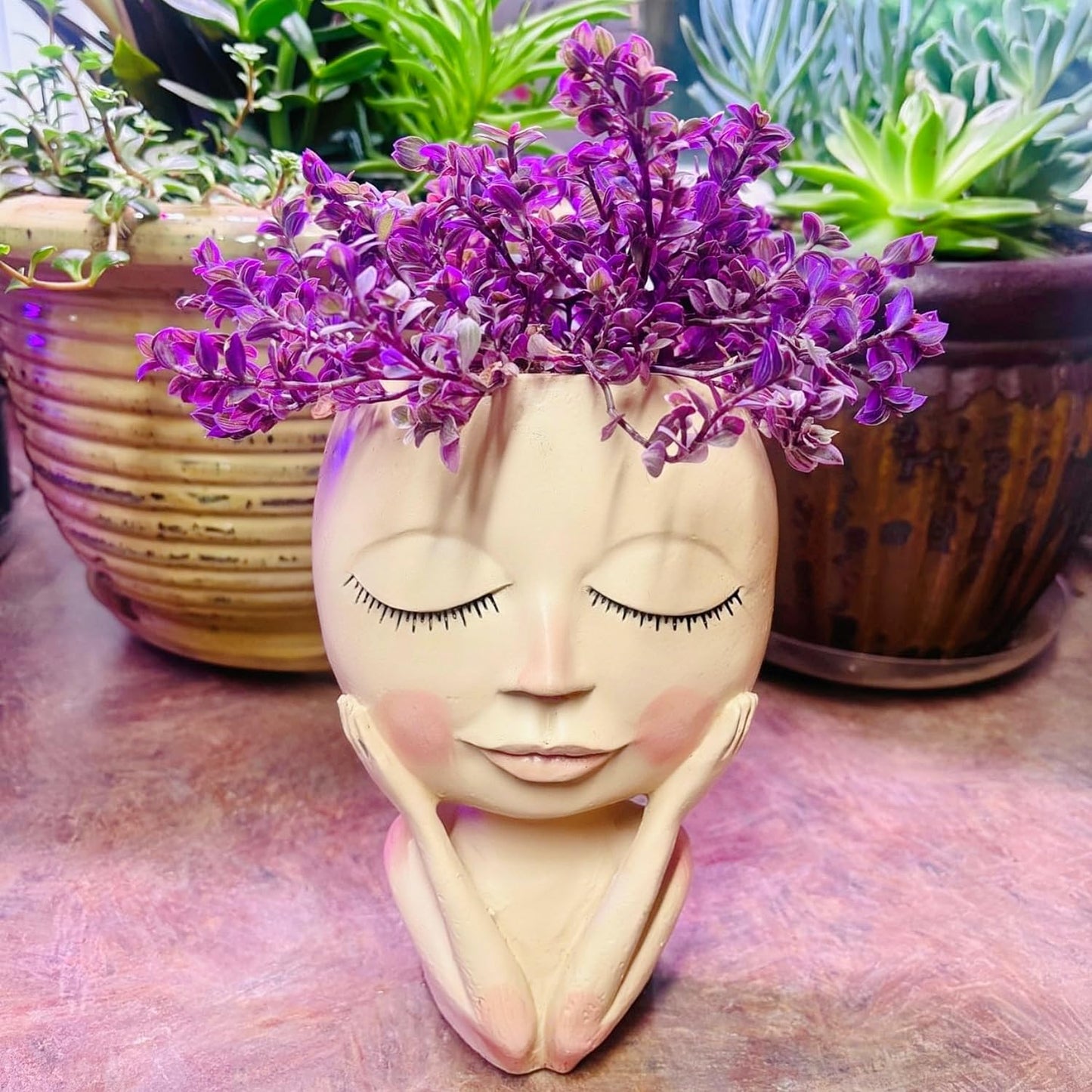 JTZXJJX Face Planters Pots Head,Cute Succulents Plants Planters,Creative Resin Pots with Drainage Hole,Ideal Vase Gifts for Indoor Outdoor Garden Decor
