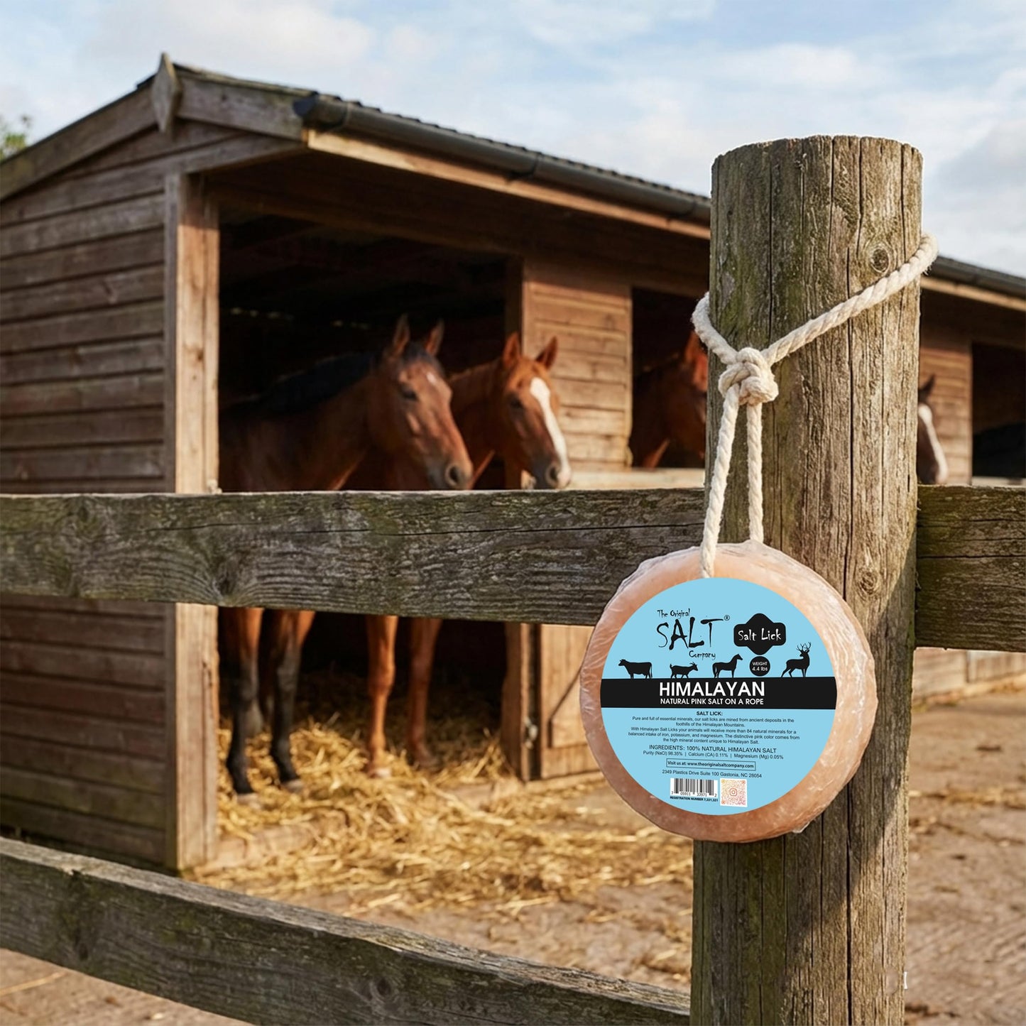 The Original Salt Company 100% Organic Himalayan Salt Lick Provides Essential Minerals for Your Horse/Livestock. This 4.4 lbs Natural Pink Salt Block on a Rope Supports Hydration/Digestion/Wellness.