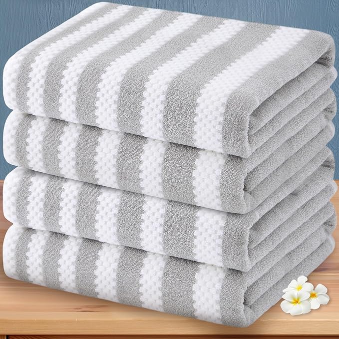 Waffle Bath Towels, Striped Bath Towels