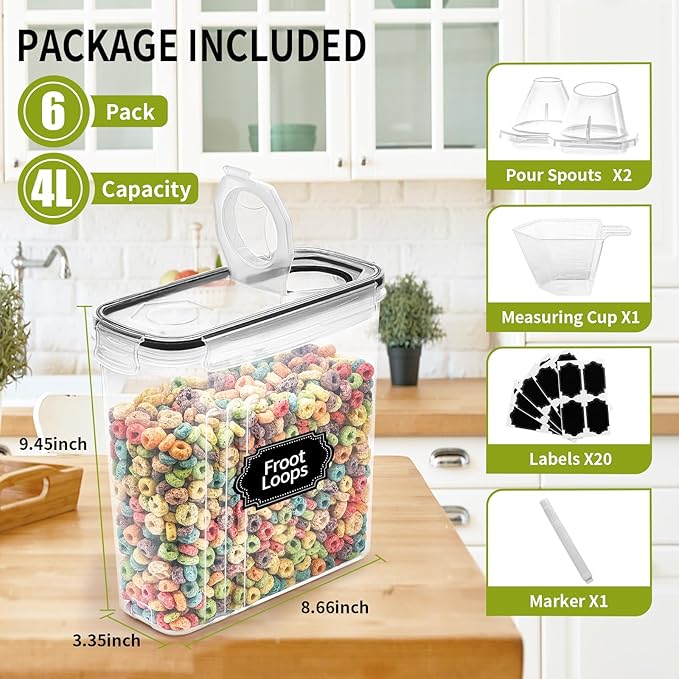 Skroam Cereal Containers Storage of 6, Airtight Food Storage Containers