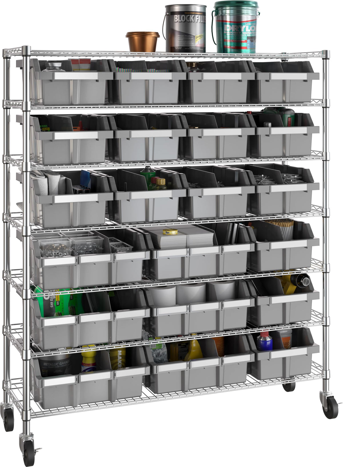 Seville Classics Heavy Duty NSF Bin Rack Solid Steel Wire Shelving Storage Unit, Patented Organizer for Garage, Warehouse, Office, Restaurant, Classroom, Kitchen, Gray, Includes 21 Bins