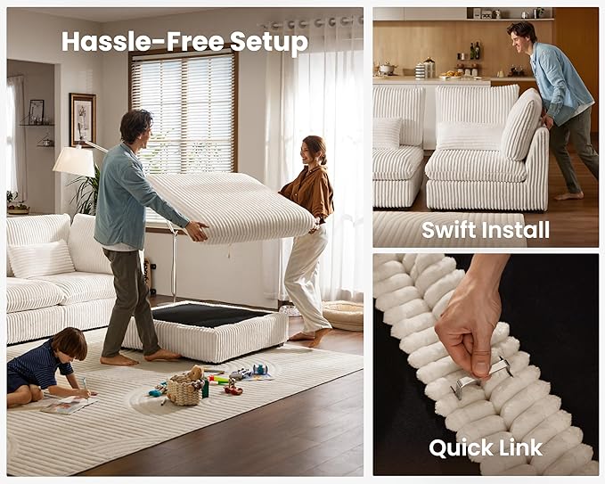 115" Oversized Corduroy Couch Modular Sectional Sofa, Washable Cloud Couch