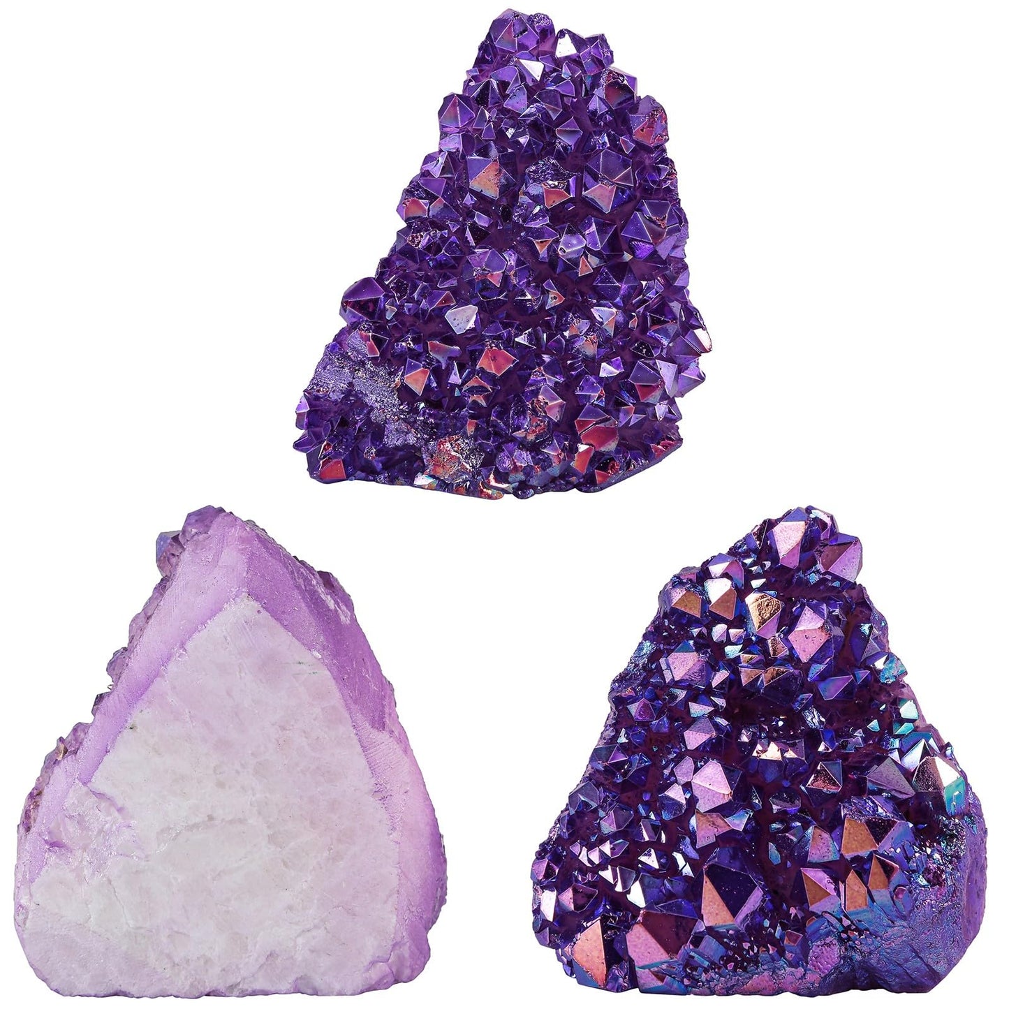 rockcloud Natural Titanium Coated White AB Crystal Cluster Irregular Reiki Crystal Geode Mineral Specimen for Home Decor, Purple