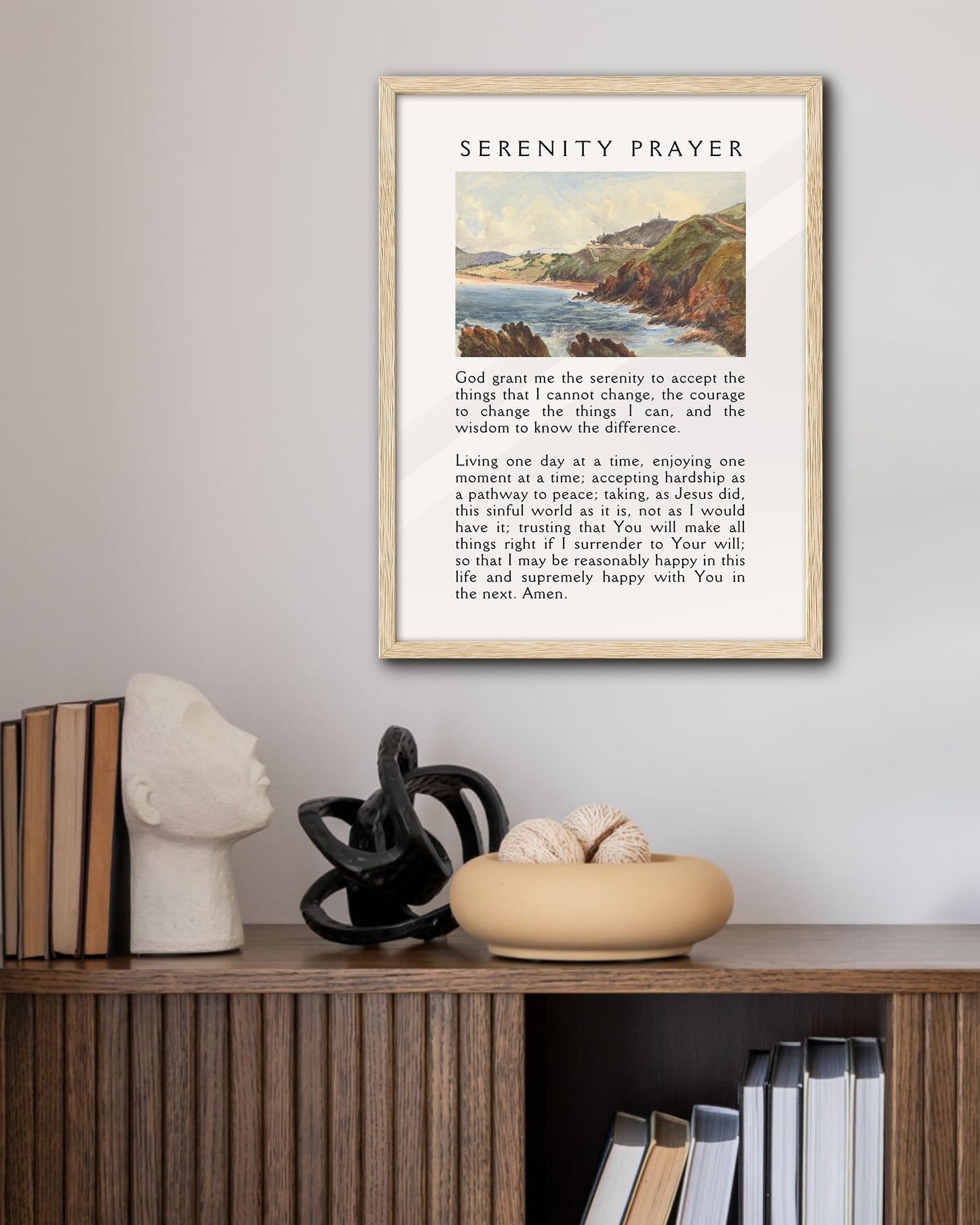 EcoHest OAK Wood Jesus Framed Wall Art, 12x16in Serenity Prayer Bible Verse Christian Wall Art, Modern Bedroom Religious Decor For Living Room Bathroom Christian Merch Gift 1Pack