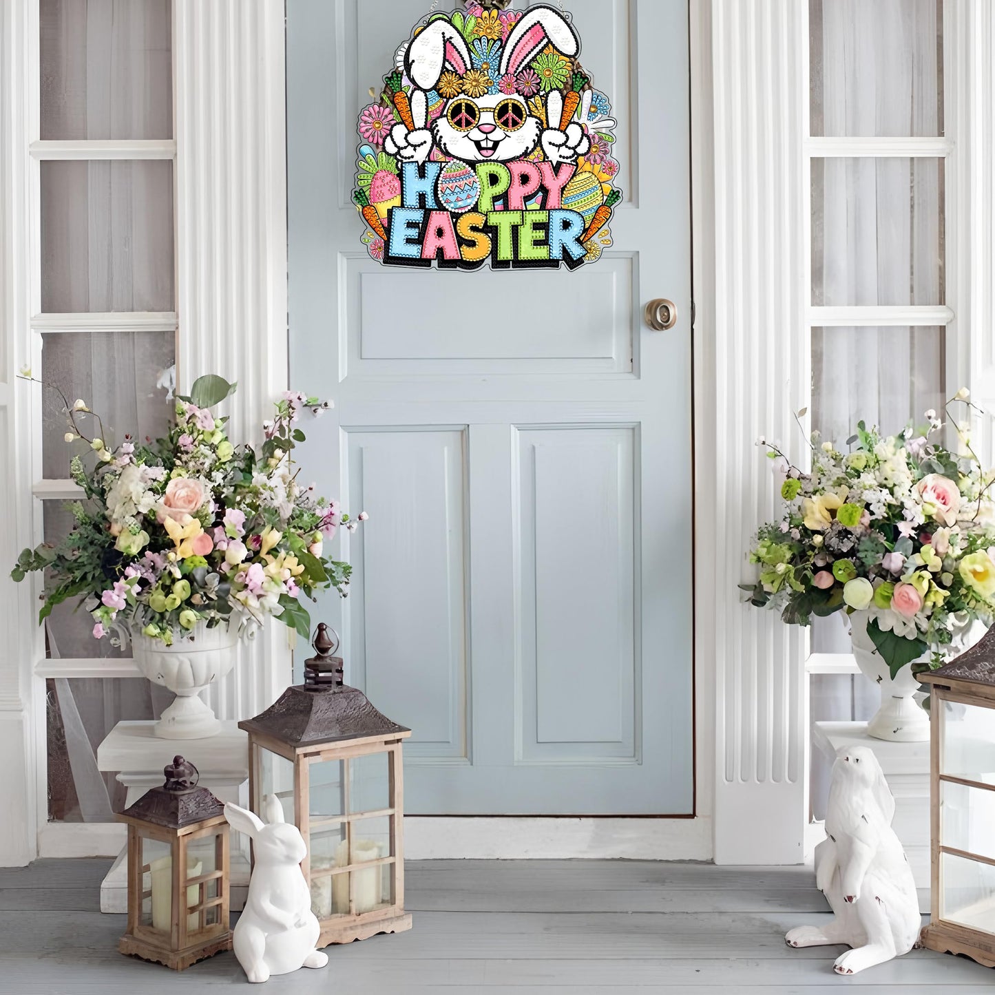 Diamond Art Hanging Kit for Adult,Special Shaped Rhinestone,DIY Acrylic Diamond Art Painting Window Pendants Home Garden Wall Hanging Kits Hanging Ornament,Double Sided. (Happy Easter)