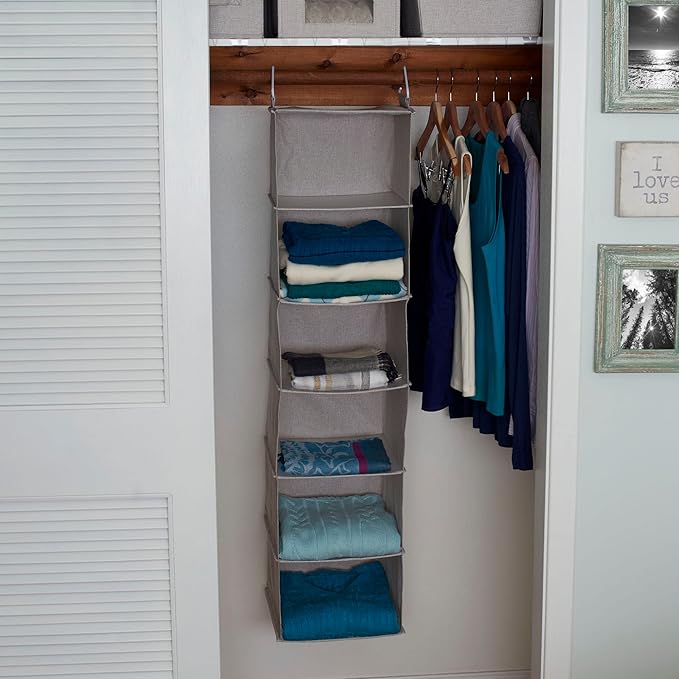 Household Essentials 6 Shelf Hanging Closet Organizer, Hanging Closet Shelf