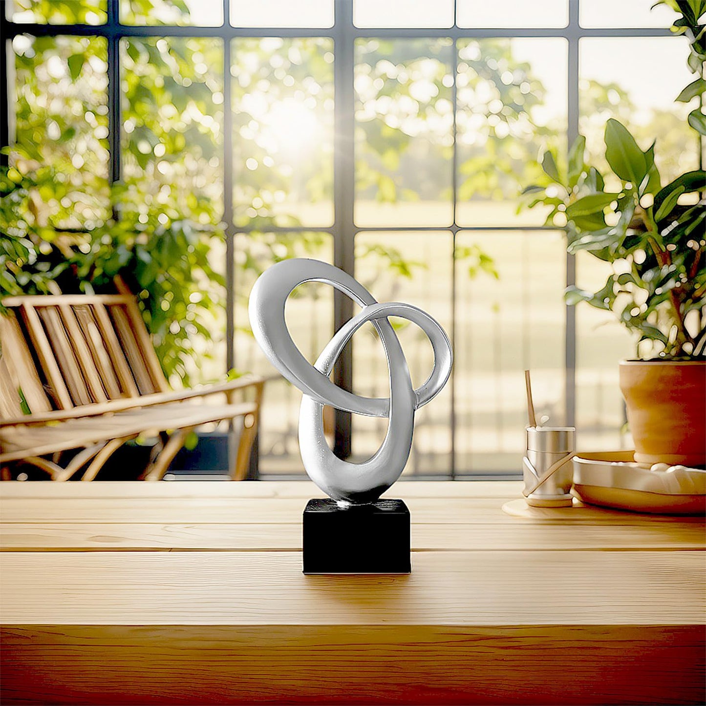 Dosker Knot Decor Mobius Stripe Statue,Modern Abstract Sculpture for Home Decor,Coffee Table Decor for Living Room,Office(Silver)