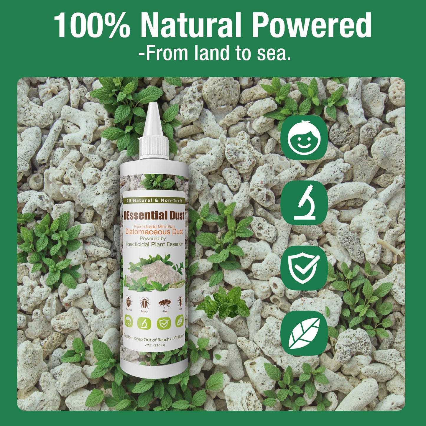 EcoVenger® DEssential Dust Peppermint | Repels and Kills Crawling Insects | Bed Bugs Roaches Ants Fleas | Food Grade DE Micro-Powder Triple Power
