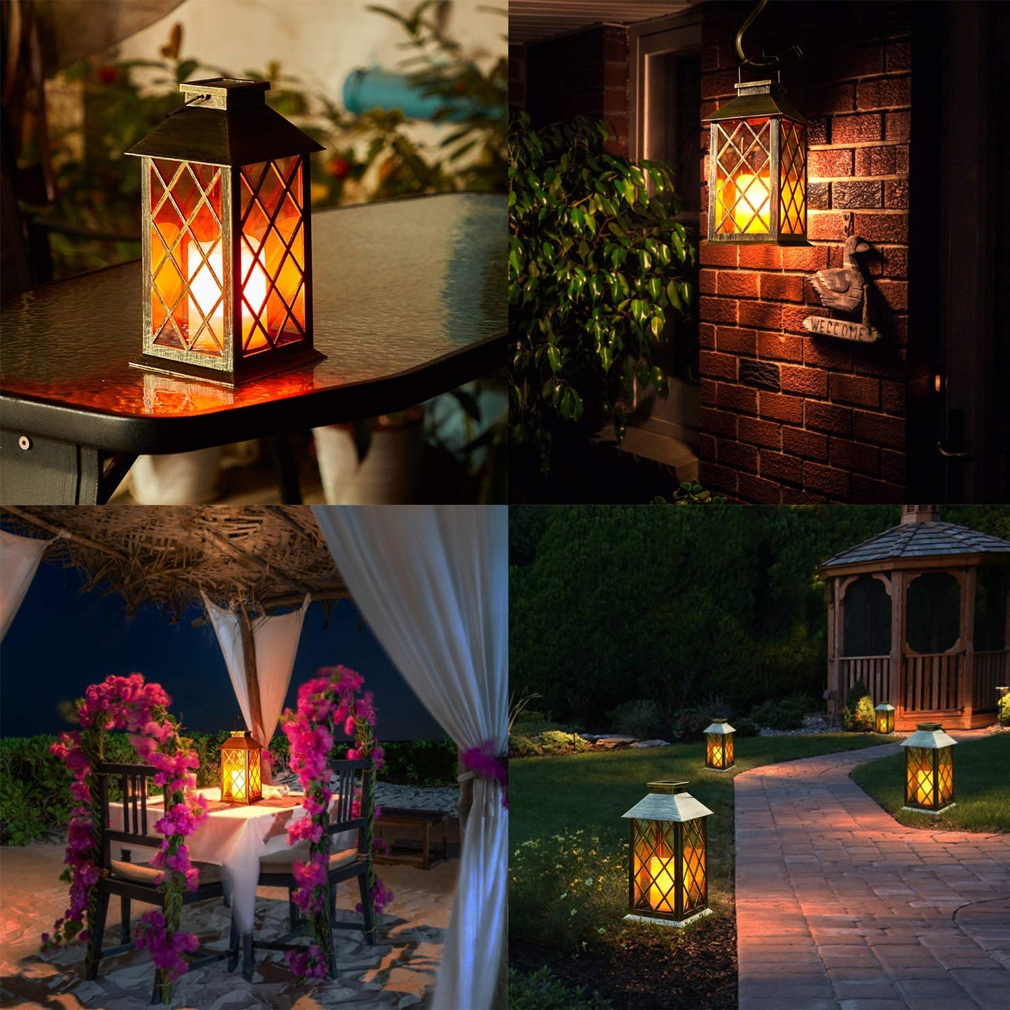 Solar Lanterns for The Garden– 2 Pack Garden Lanterns Flickering Moroccan-Style Outdoor Lights Auto On/Off Waterproof IP44 Warm White LED Ideal for Patio, Pathway & Christmas Decor