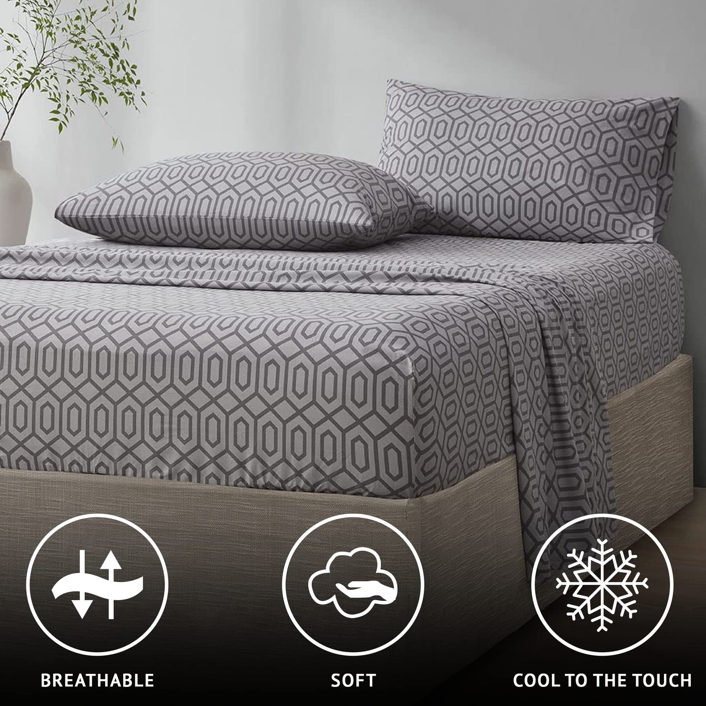 Comfort Spaces 100% Cotton Sheet Set Breathable, Lightweight, Soft with 12" Elastic Pocket Fits up to 14" Mattress, All Season Cozy Bedding, Matching Pillow Case, Twin XL Diamond Sliver 3 Piece