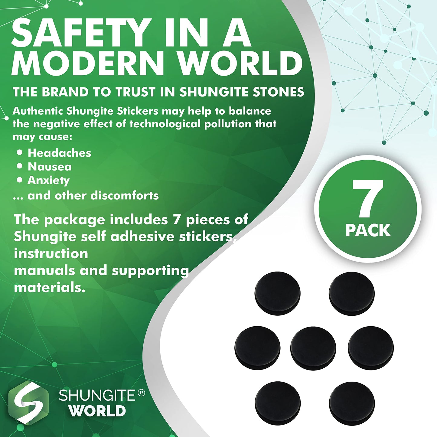 Shungite World 7 pcs Authentic Shungite Stickers Polished 40 mm / 1.57" Genuine Healing Energy Stone Protection Plate for Cell Phone Case Tablet Laptop Computer Noble Gemstone Protector Crystal