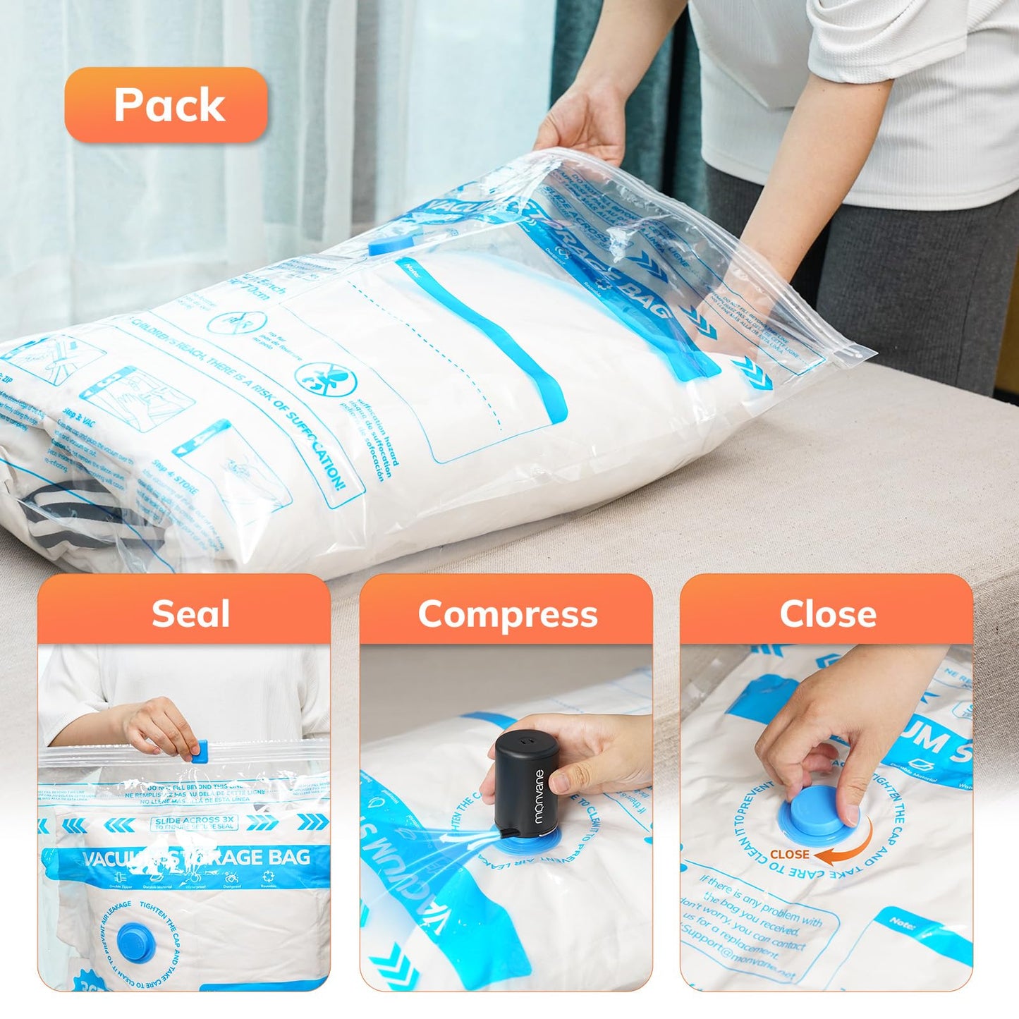 Vacuum Bag Electric Air Pump - Portable Vacuum Pump for Space Storage Bags Powerful Compression Pump for Clothes Blankets (Wireless), Black