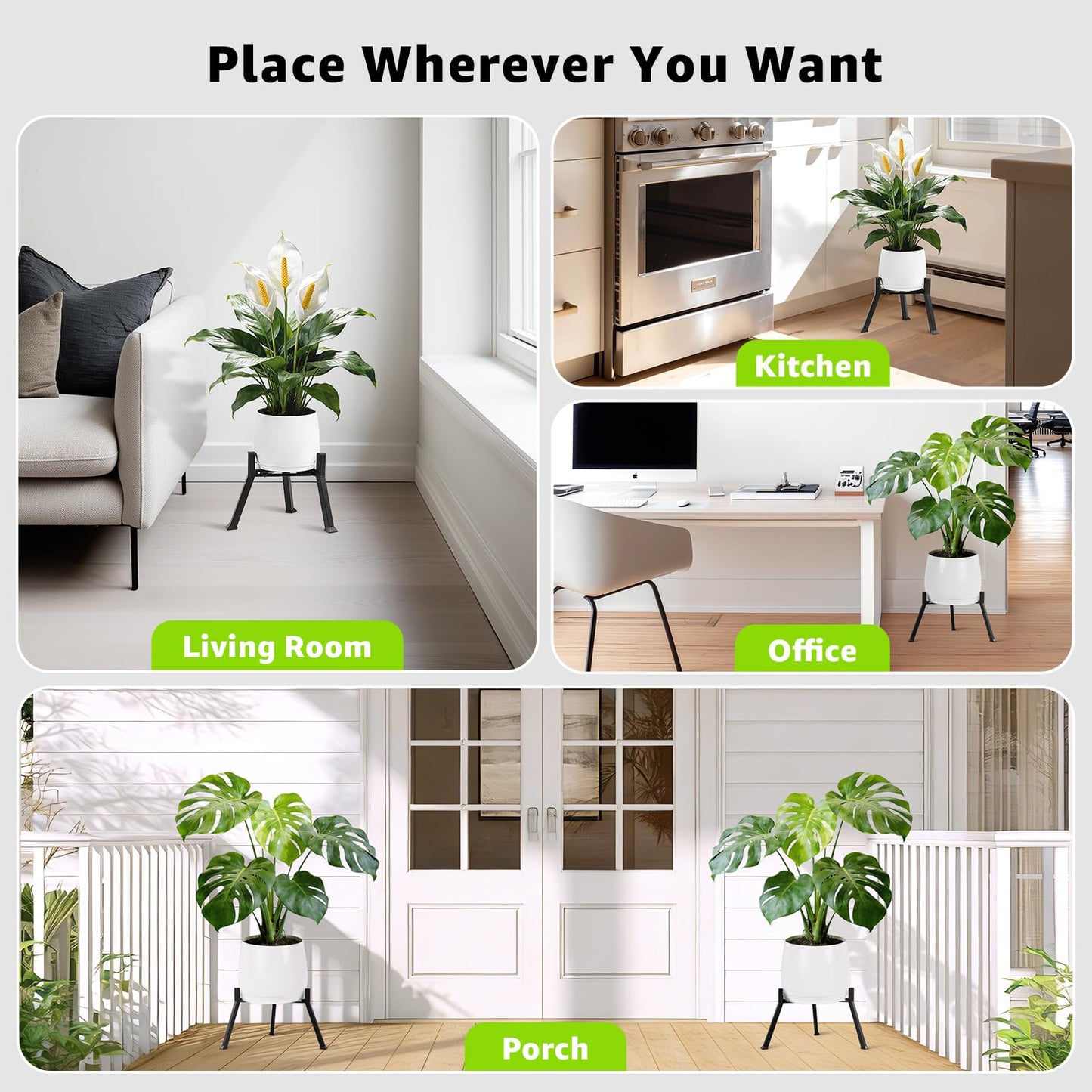 Metal Plant Stand Indoor Outdoor- Anti-Rust Metal Plant Stand, Stable Corner Plant Stands Fits 5.9 to 8.7 Inches Pots, Adjustable Heavy Duty Plant Pot Flower Holder for Patio, Garden, Home, Black - 1 Pack