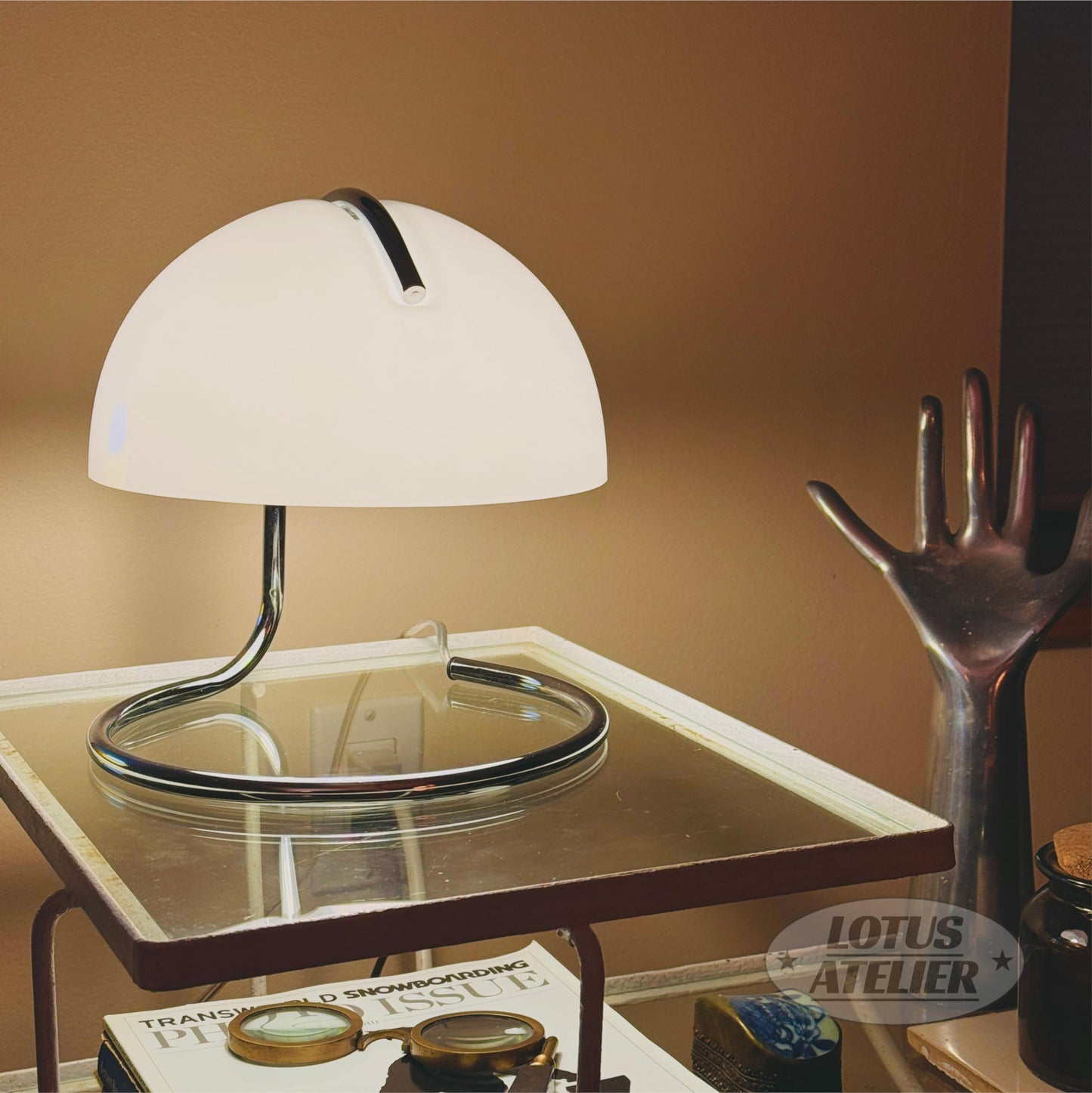 Lotus Atelier Chrome Bauhaus Light | Retro Mushroom Table Lamp for Room Aesthetic Modern Lighting for Bedroom | Mid Century Modern | Cool Retro Living Room Decor & Bedroom Decor (10.5" H x 9.5" W)