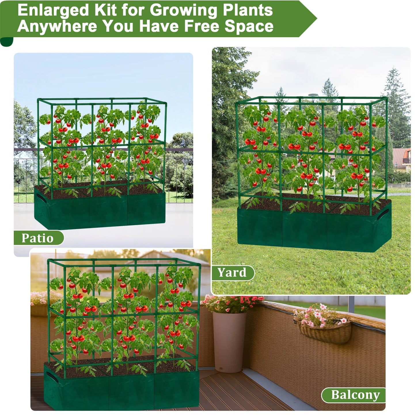 Lezmarket 47" × 16" × 47" Tomato Planter for Garden, Tomato Trellis Cages with Fabric Grow Bag for Climbing Plants