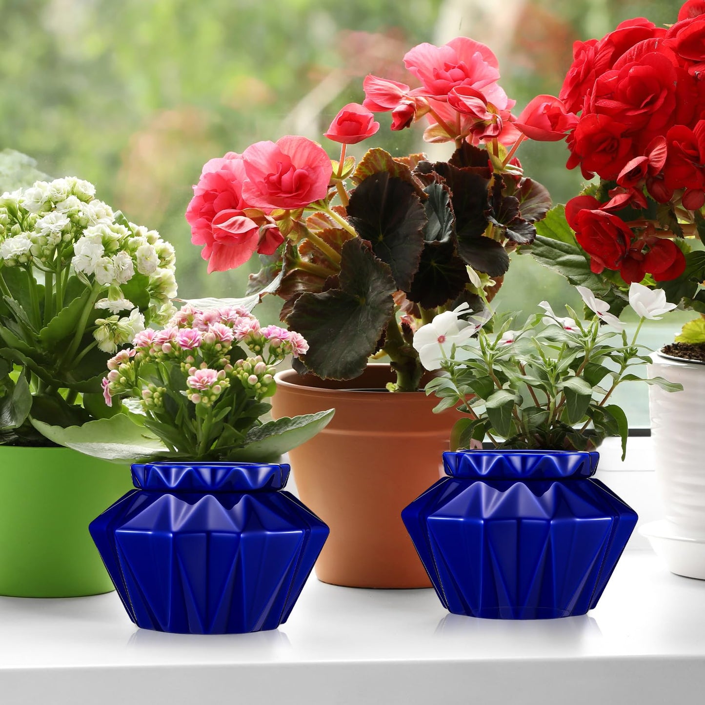 Sunnychicc 2 Set African Violet Pots Self Watering, 6" Outer / 3.7" Inner Ceramic Planter, 21-Day Auto Watering Indoor Pot for African Violets Herbs Succulents, Ideal Gift, No Plant