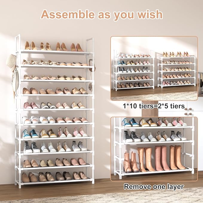 VTRIN 10 Tiers Shoe Rack Tall Large Capacity Wide Shoe Organizer Sturdy Shoe