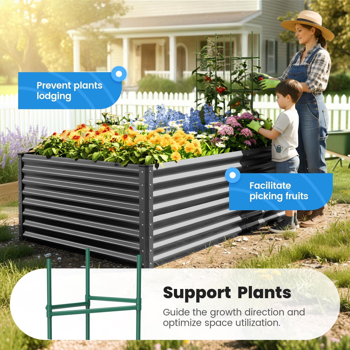 Quictent Galvanized Raised Garden Bed 8x4x2 Ft Tall Metal Planter Box for Vegetables Bottomless for Backyard, 2 Tomato Cages Included, 22.04" Deep, Dark Grey