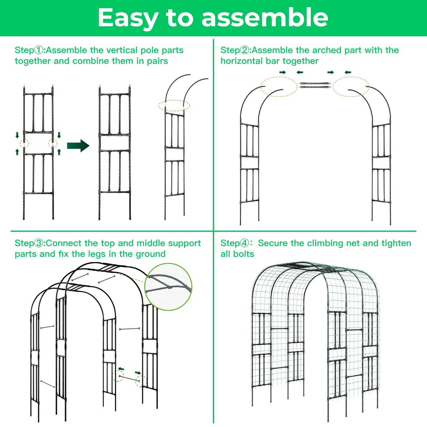 Aohanoi Garden Arch Trellis for Climbing Plants,7.22 FT Tall Large Arbour Archway for Rose Vine Cucumber Vegetables,Wide Garden Arch for Lawn,Party,Ceremony Wedding Decoration