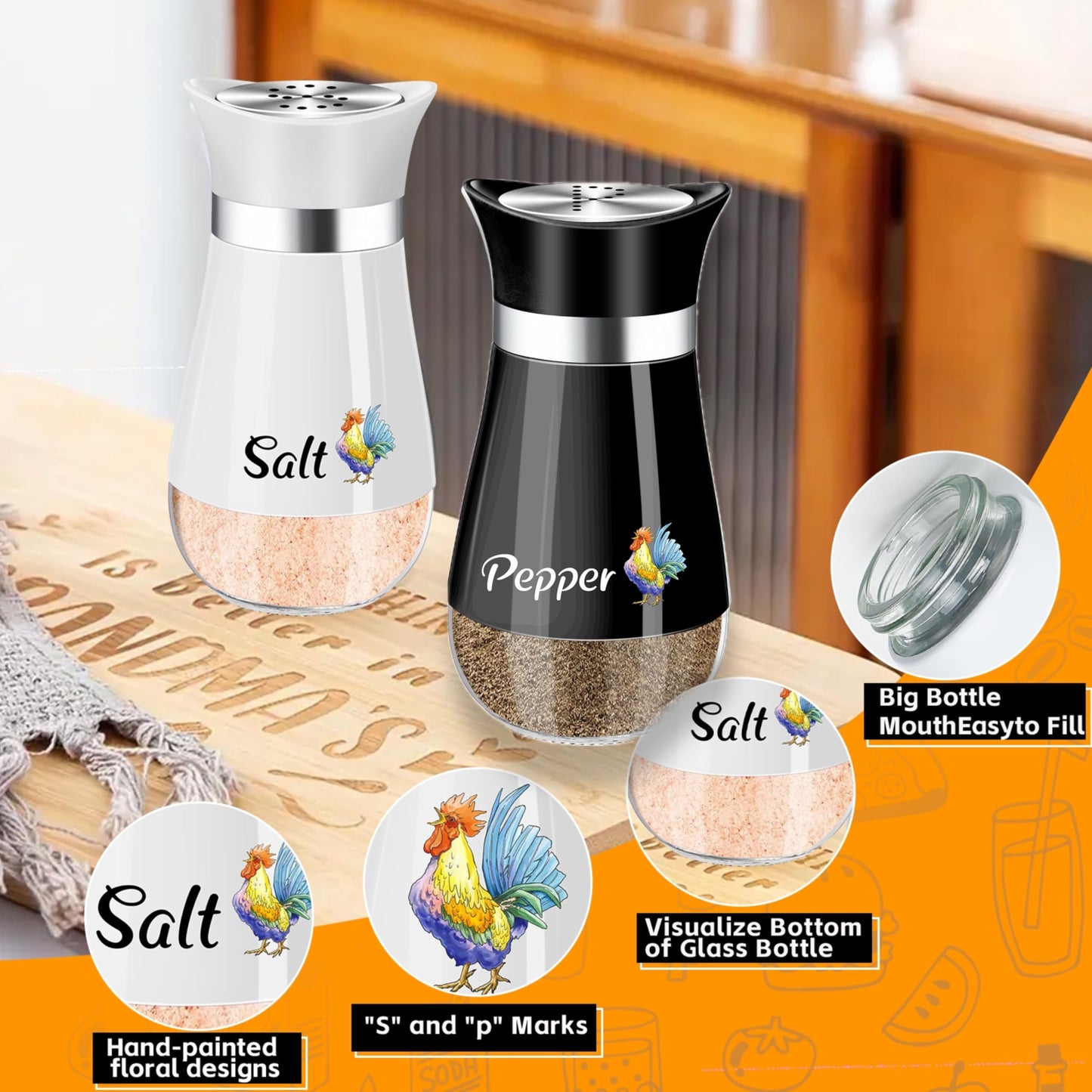 Salt and Pepper Shakers Set, 4 oz Salt Pepper Shaker Black and White (Black and White)