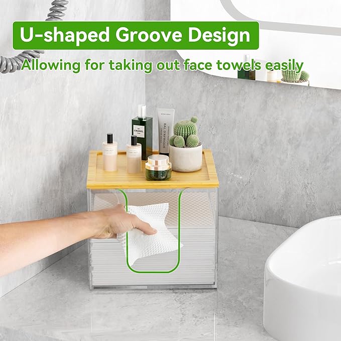 VITVITI Disposable Face Towel Holder Box, Acrylic Facial Towel Container