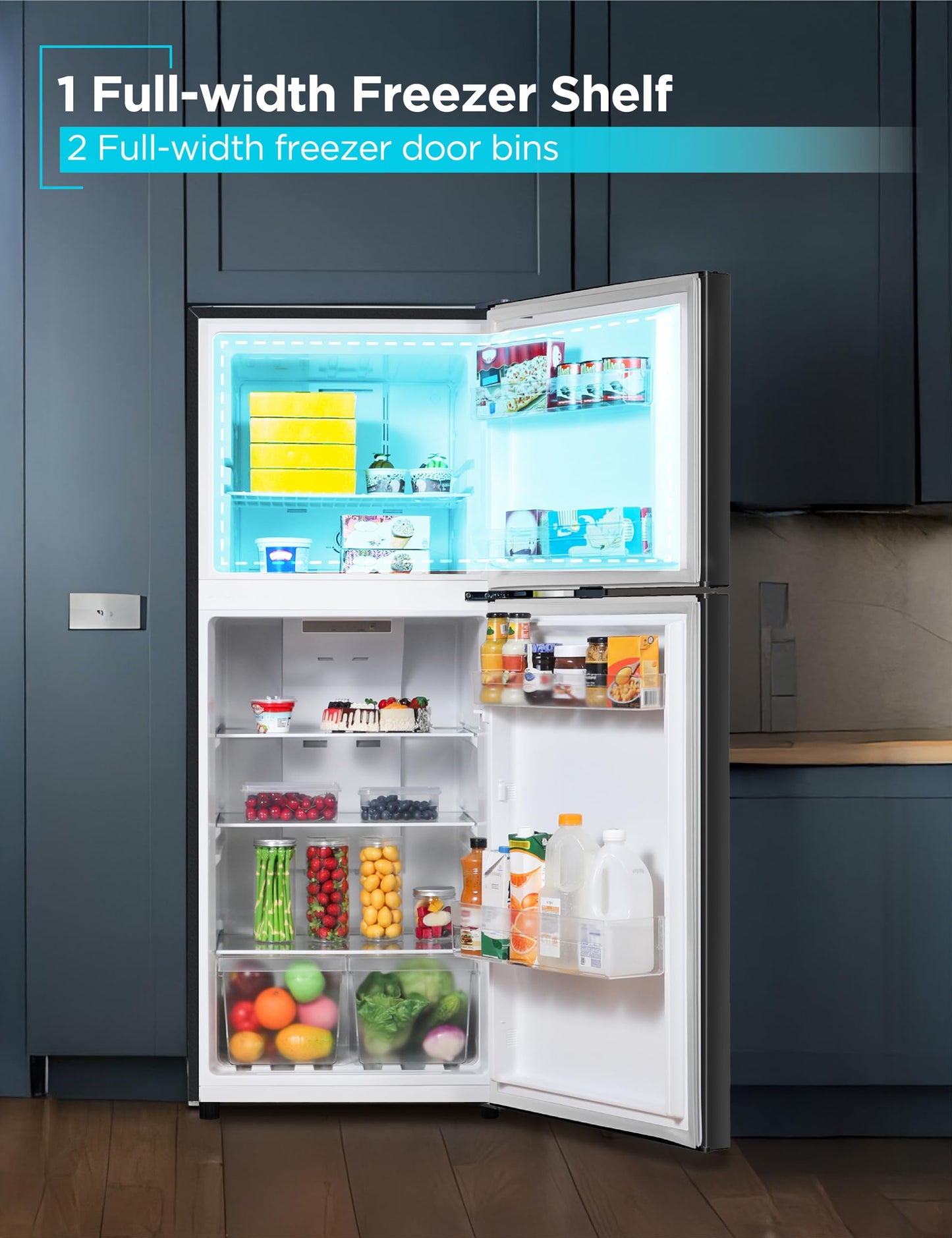 BLACK+DECKER 10 Cu. Ft. Top Mount Refrigerator with Freezer, 2 Door Refrigerator with Top Freezer and Adjustable Temperature Control, ENERGY STAR,BR1000HB, Black